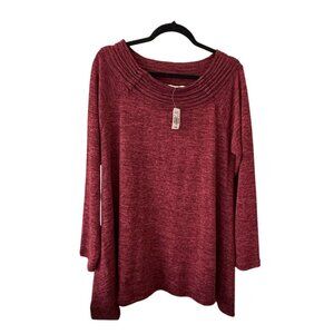 Krazy Kat Womens Red Knit Long Sleeve Top With Ribbed Collar L Asymmetrical Hem